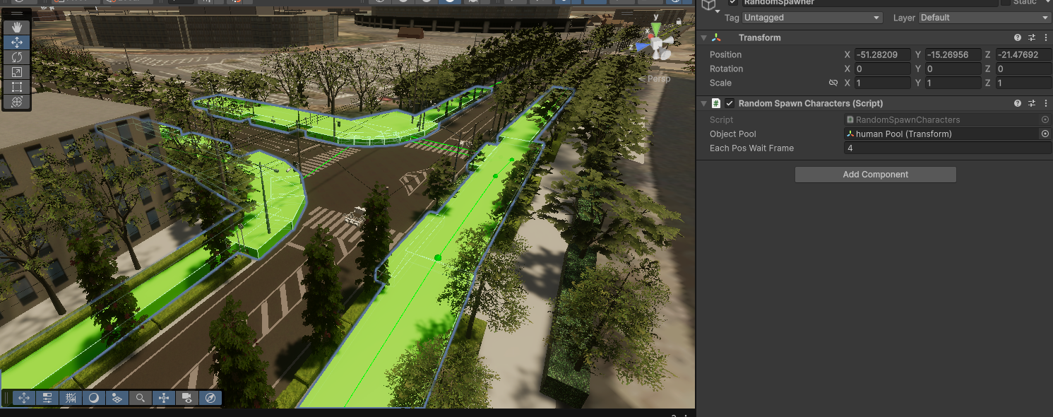 Example of assigned spawn areas and object pool setup