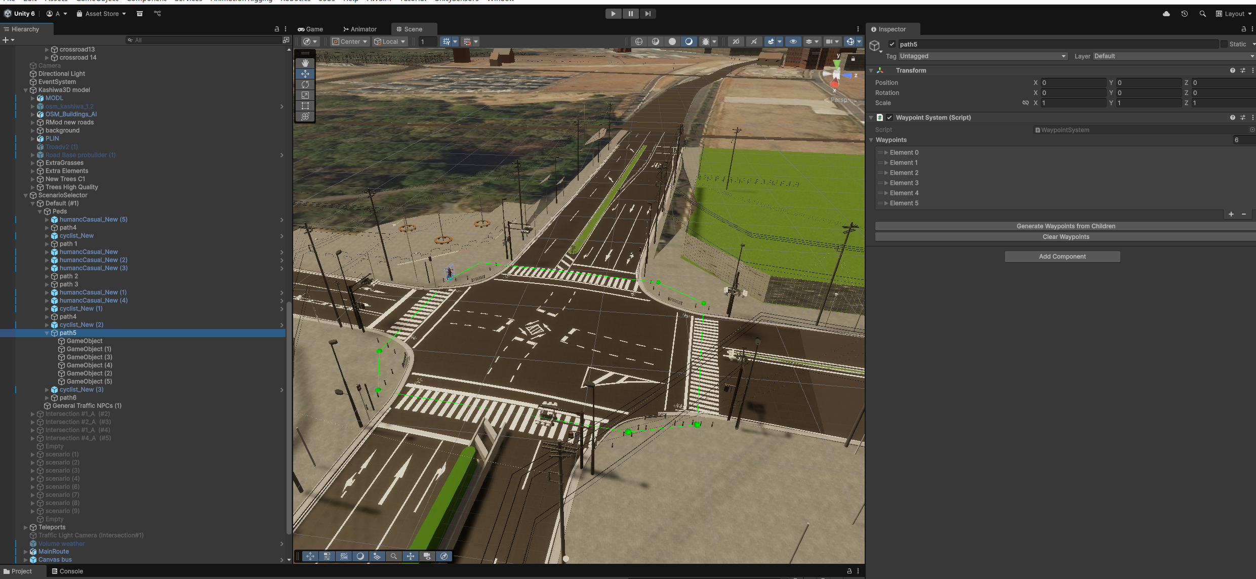 Green path line in scene view